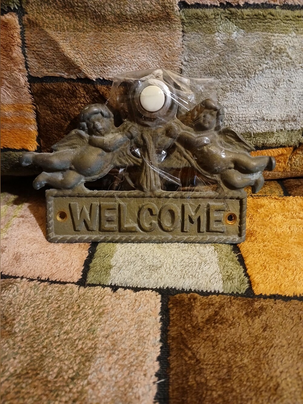 Brass Cherub Welcome Wall Plaque And Rin